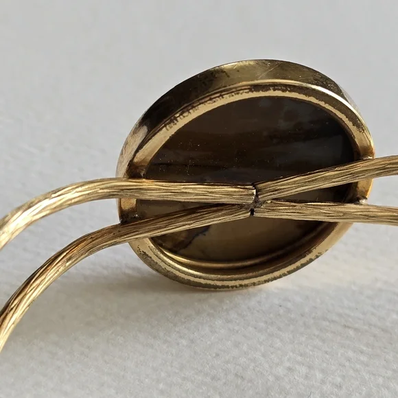 Vintage bracelet picture Jasper Gold tone cuff Southwestern desert scene - Picture 15 of 16